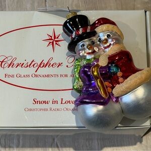 Christopher Radko Glass Christmas Ornament Snow In Love With Tag and Box Snowman
